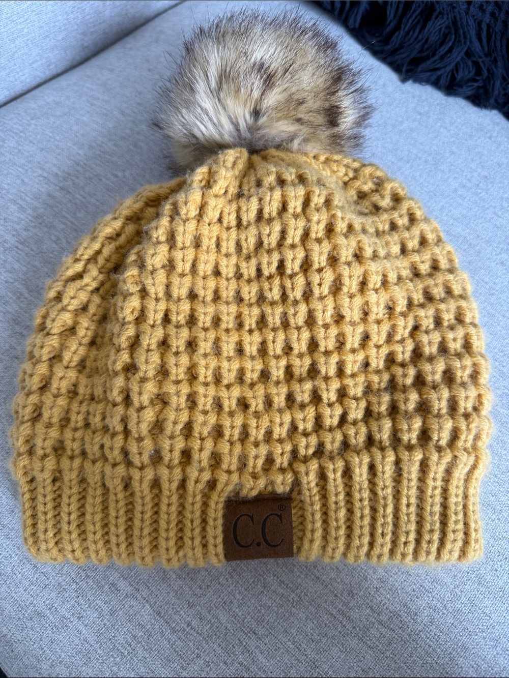 C.C Mustard Yellow Pom Pom Knit Hat
